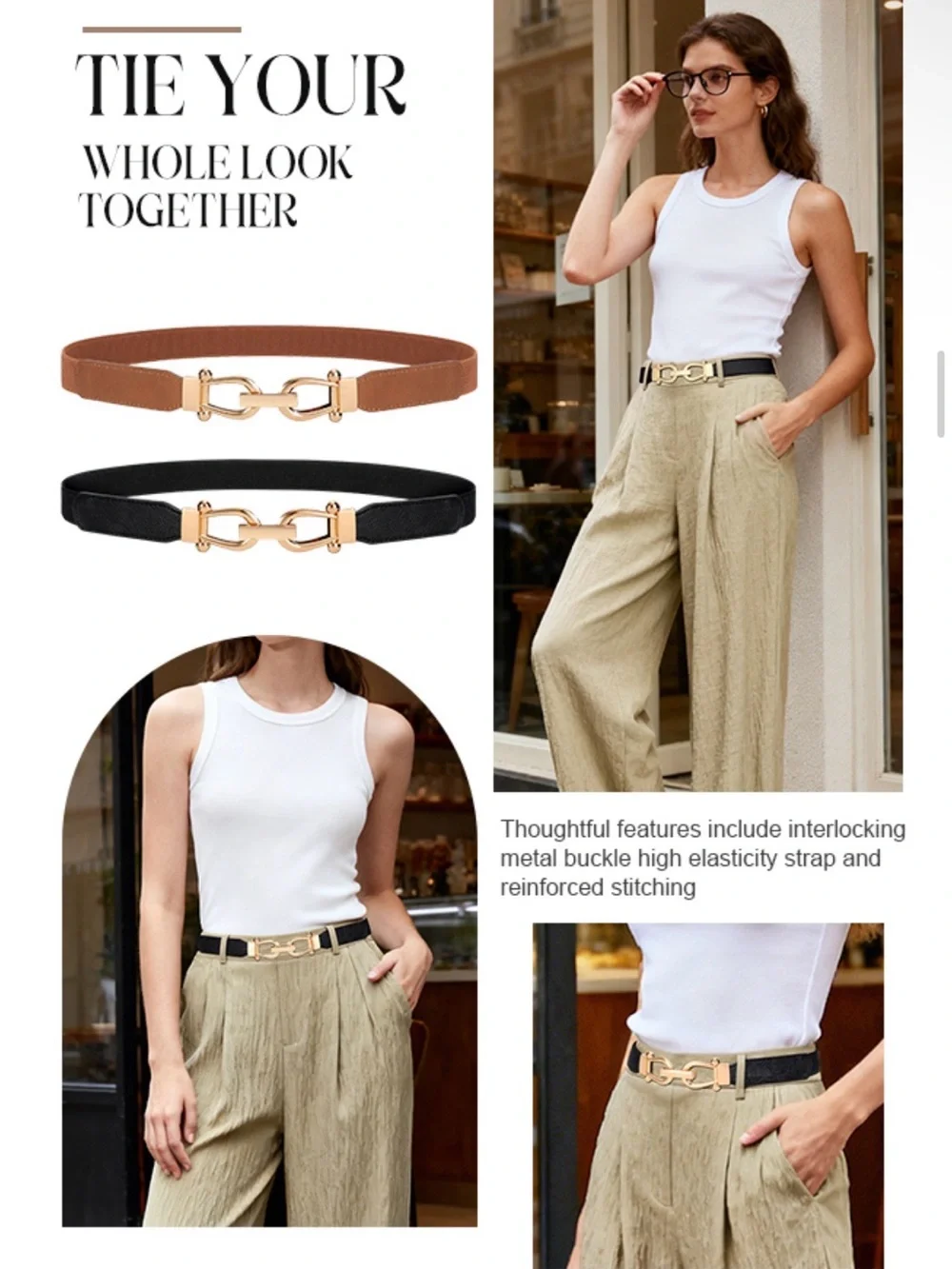 NWT - Stretchy Women’s Belt 1x Black + 1x Brown with Gold Hardware